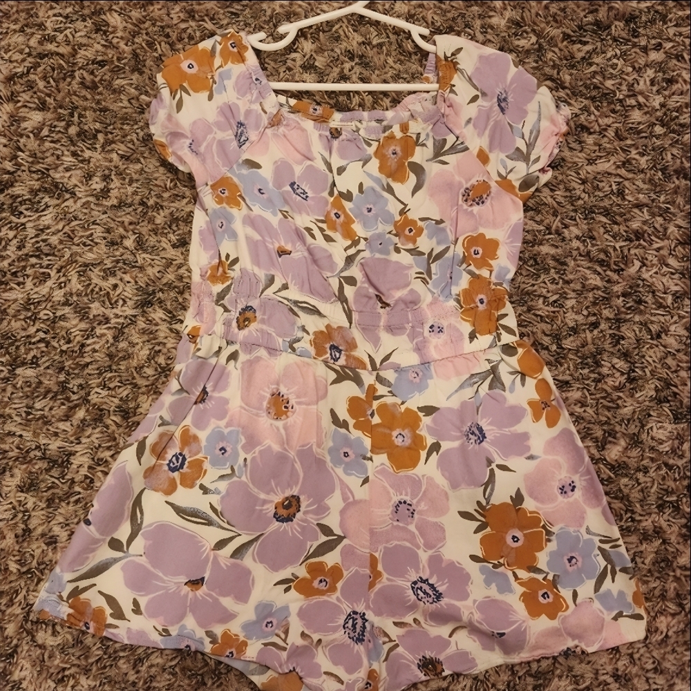 Osh Kosh, Floral Girl's Romper in Purple & Orange, Size 7